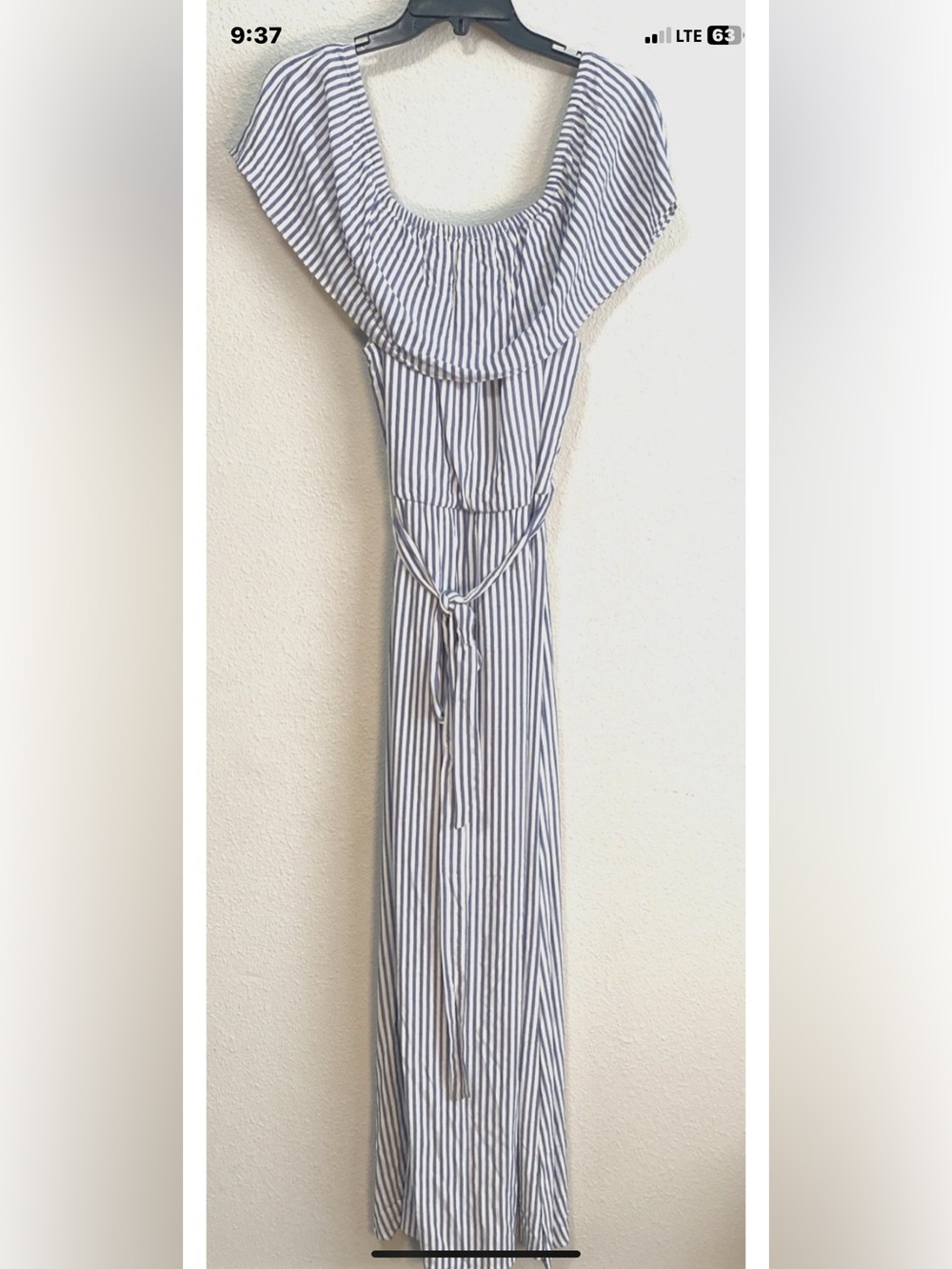 Maurices Size M Striped Off The Shoulder Maxi Tie Waist Summer Dress Blue White